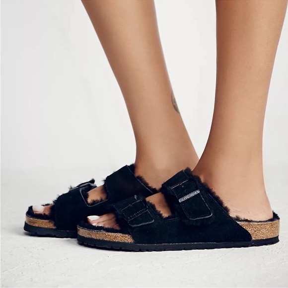 New Birkenstock Arizona Shearling Sandals in Suede Black US 8 / EUR 39 - Picture 9 of 12